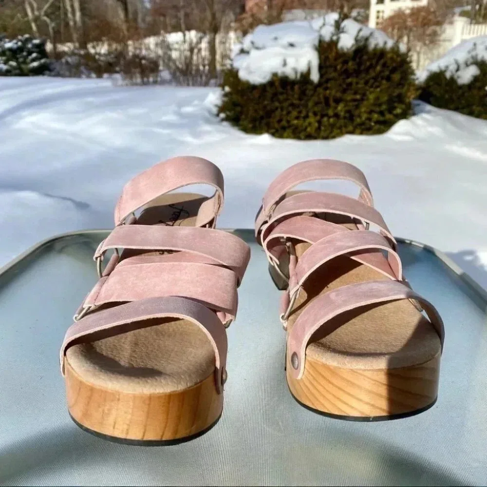 New Free People Virgo Switchback Suede Platform Sandals Pink US 10